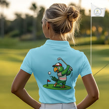 Load image into Gallery viewer, Personalized Womens Golf Polo Shirt Custom Name Funny Green Parrot Design|Blue 