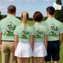 Load image into Gallery viewer, Four people wearing matching green shirts with a cartoon parrot design on a golf course.