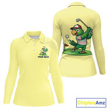 Load image into Gallery viewer, Personalized Womens Golf Polo Shirt Custom Name Funny Green Parrot Design|Yellow 