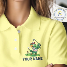 Load image into Gallery viewer, Personalized Womens Golf Polo Shirt Custom Name Funny Green Parrot Design|Yellow NHT1094
