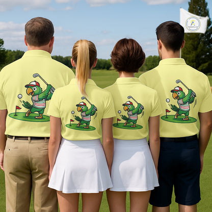 Personalized Mens Golf Polo Shirt Custom Name Funny Green Parrot Design|Yellow NHT1094