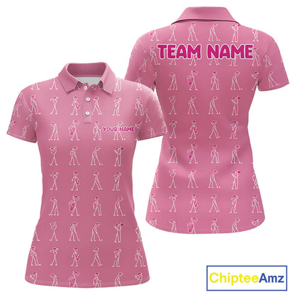 Personalized Stick Figure Golf Pink Women Polo Shirt, Custom Golf Girl Polo Shirt, Golf Tops NHT1548