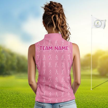 Personalized Stick Figure Golf Pink Women Polo Shirt, Custom Golf Girl Polo Shirt, Golf Tops NHT1548