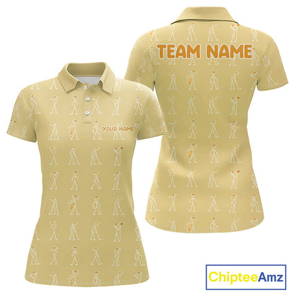 Personalized Stick Figure Golf Yellow Women Polo Shirt, Custom Golf Girl Polo Shirt, Golf Tops NHT1549