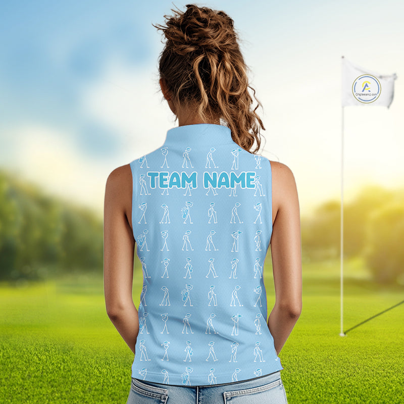 Personalized Stick Figure Golf Blue Women Polo Shirt, Custom Golf Girl Polo Shirt, Golf Tops NHT1550