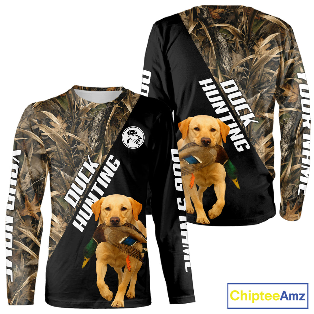 Waterfowl Duck Hunting With Yellow Lab Dogs, Custom Name All Over Print Shirts NHT234