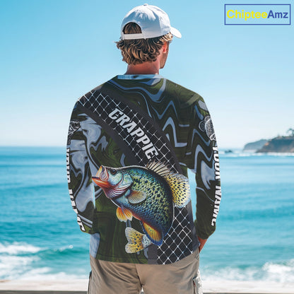 Crappie Fishing Shirts Long Sleeve Abstract Green Camo Performance Jersey For Men NHT924
