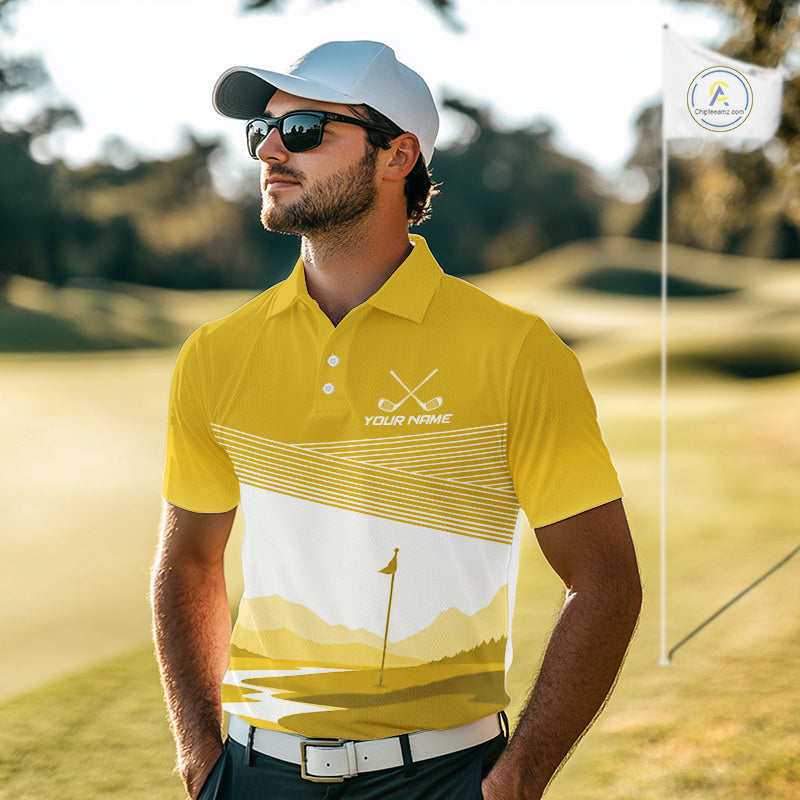 Personalized Golf Polo Shirt Custom Name Golf Club Polo For Men Golf Tournament Apparel|Yellow 