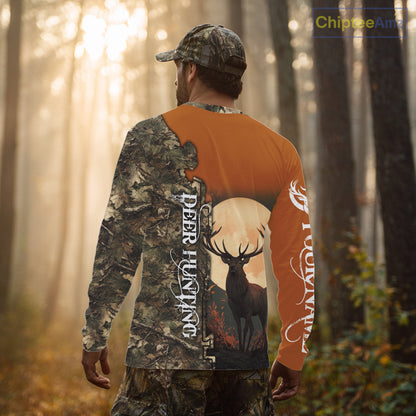 Best Orange Camo Deer Hunting Clothes 3D Full Print Full Moon Buck Design For Deer Hunters NHT41