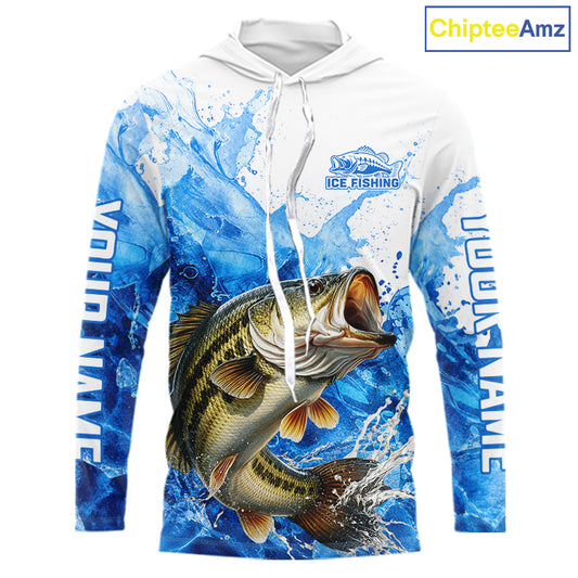 Bass Fishing Shirts Hooded, Ice Fishing Long Sleeve Shirt For Men, Largemouth Bass Fishing Apparel NHT1383