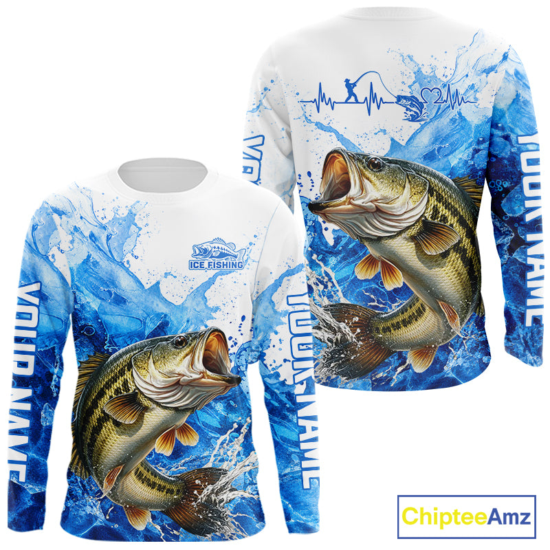 Bass Fishing Shirt, Ice Fishing Long Sleeve Shirt For Men, Largemouth Bass Fishing Apparel NHT1383