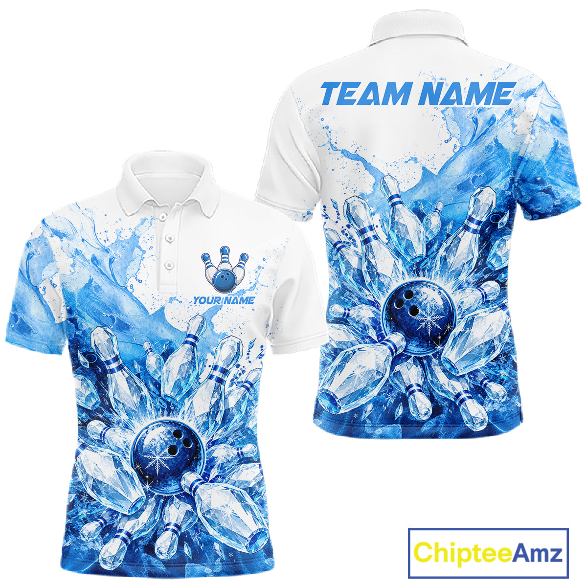 Ice Bowling Polo Shirt Personalized Mens Bowling Shirt Custom Name Team Bowling Outfit|Blue NHT1391