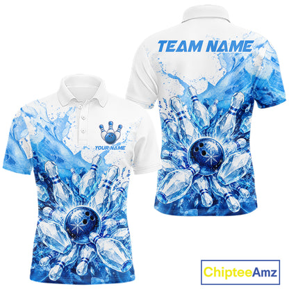 Ice Bowling Polo Shirt Personalized Mens Bowling Shirt Custom Name Team Bowling Outfit|Blue NHT1391