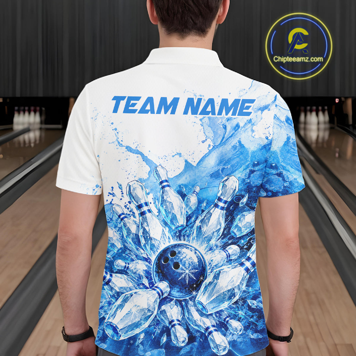 Ice Bowling Polo Shirt Personalized Mens Bowling Shirt Custom Name Team Bowling Outfit|Blue NHT1391