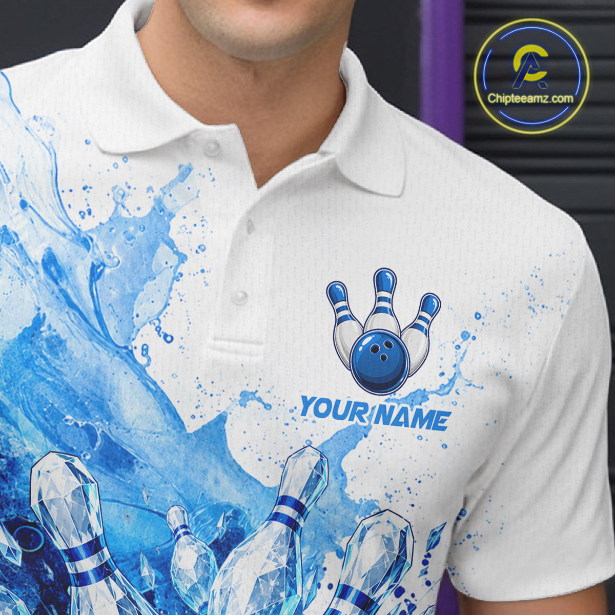Ice Bowling Polo Shirt Personalized Mens Bowling Shirt Custom Name Team Bowling Outfit|Blue NHT1391