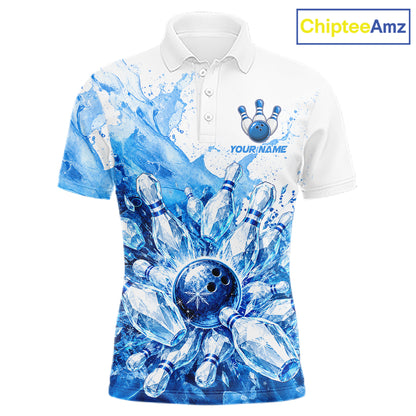 Ice Bowling Polo Shirt Personalized Mens Bowling Shirt Custom Name Team Bowling Outfit|Blue NHT1391