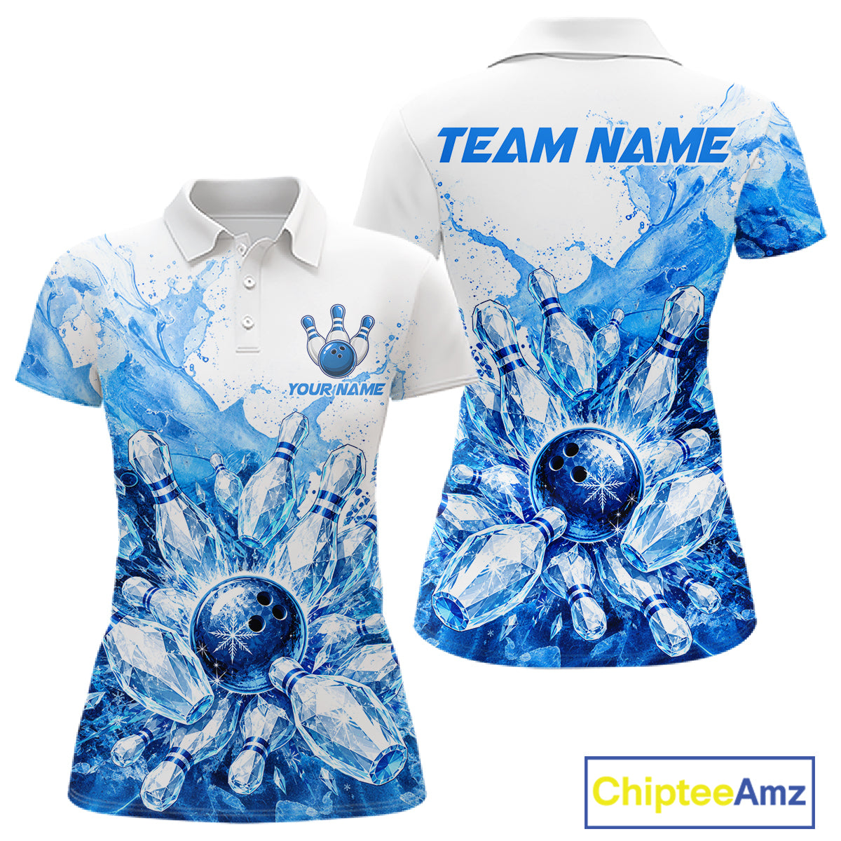 Ice Bowling Polo Shirt Personalized Womens Bowling Shirt Custom Name Team Bowling Outfit|Blue NHT1391