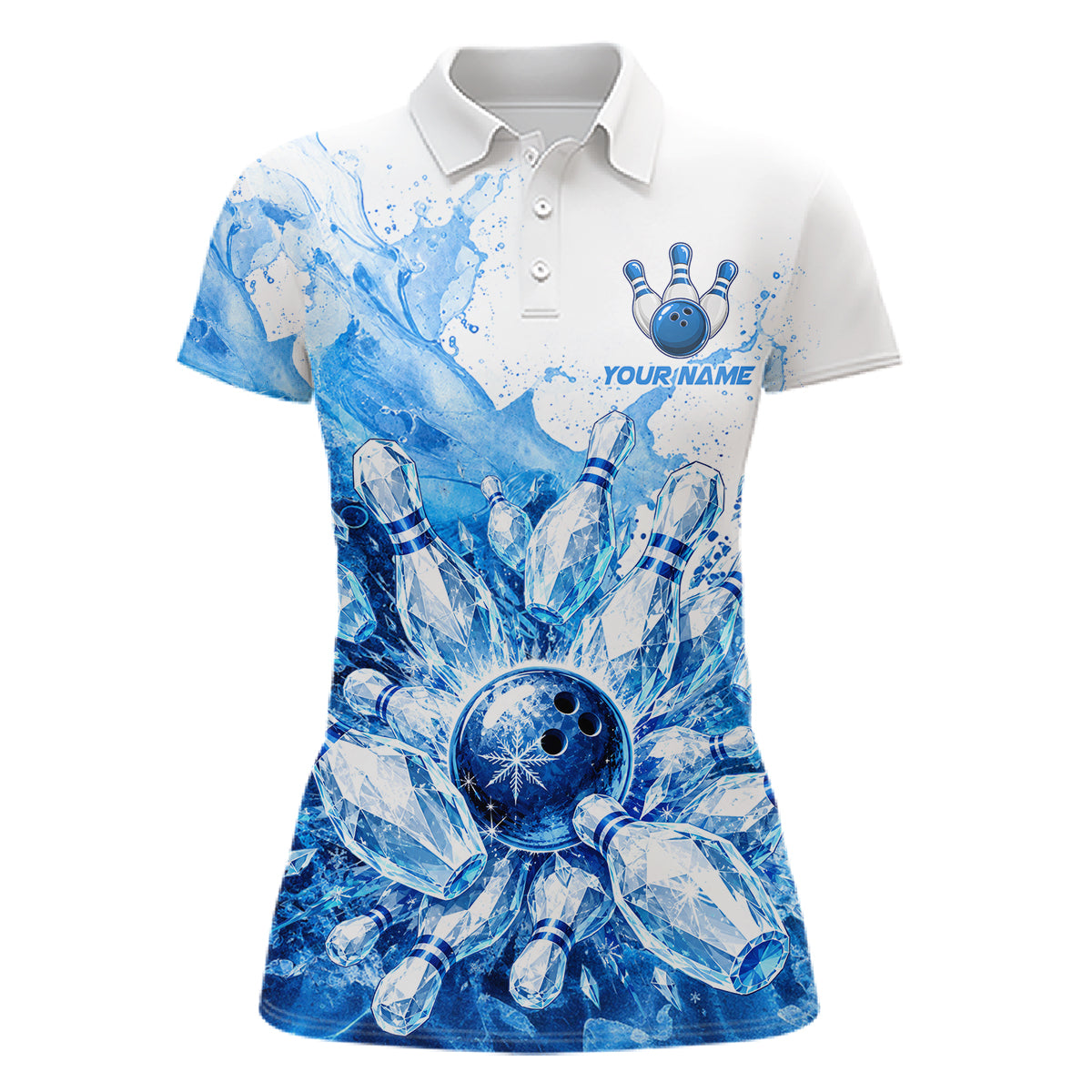 Ice Bowling Polo Shirt Personalized Womens Bowling Shirt Custom Name Team Bowling Outfit|Blue NHT1391