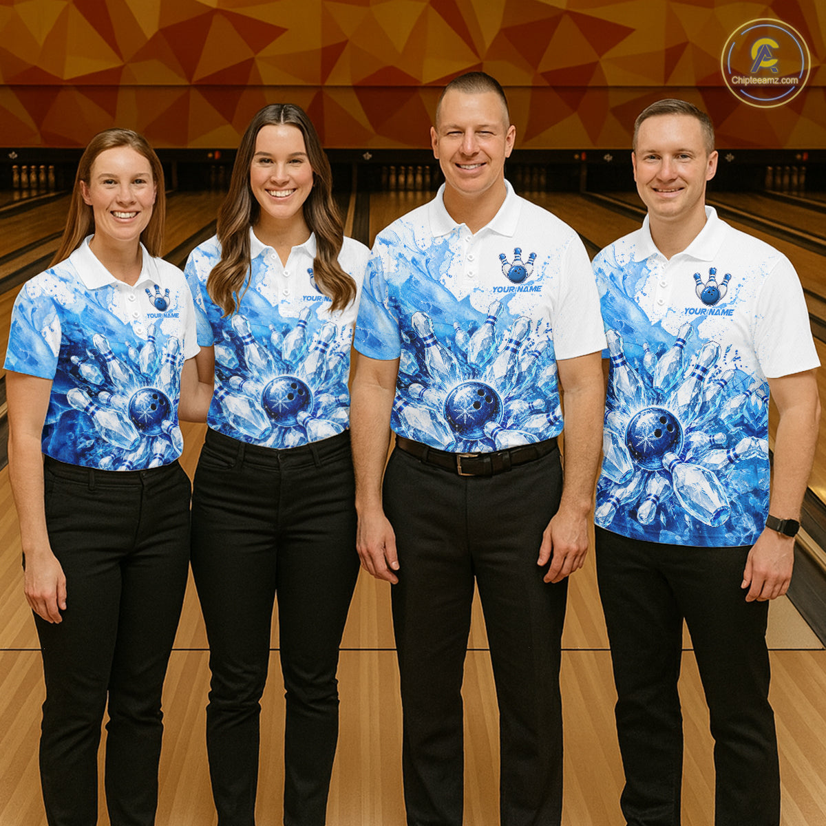 Ice Bowling Polo Shirt Personalized Womens Bowling Shirt Custom Name Team Bowling Outfit|Blue NHT1391