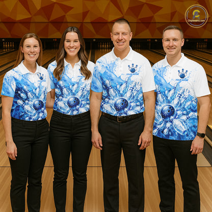 Ice Bowling Polo Shirt Personalized Womens Bowling Shirt Custom Name Team Bowling Outfit|Blue NHT1391