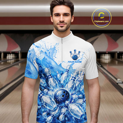 Ice Bowling Polo Shirt Personalized Mens Bowling Shirt Custom Name Team Bowling Outfit|Blue NHT1391
