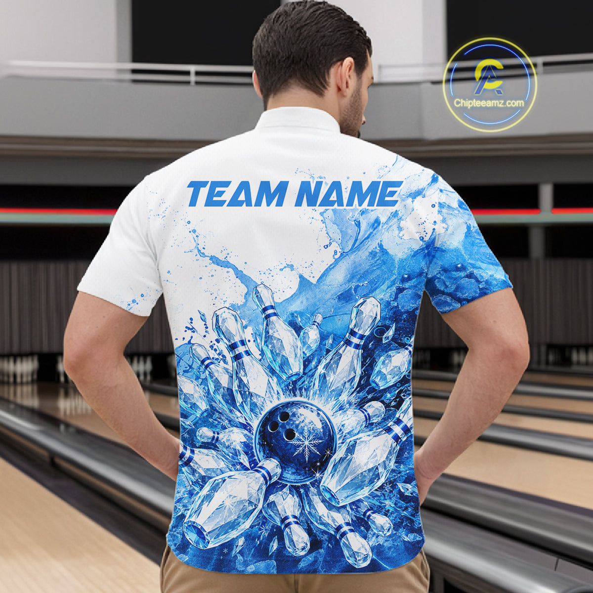 Ice Bowling Polo Shirt Personalized Mens Bowling Shirt Custom Name Team Bowling Outfit|Blue NHT1391