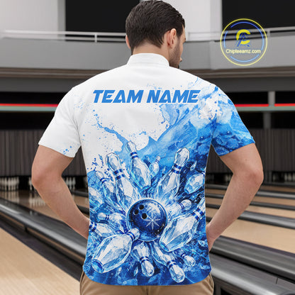 Ice Bowling Polo Shirt Personalized Mens Bowling Shirt Custom Name Team Bowling Outfit|Blue NHT1391