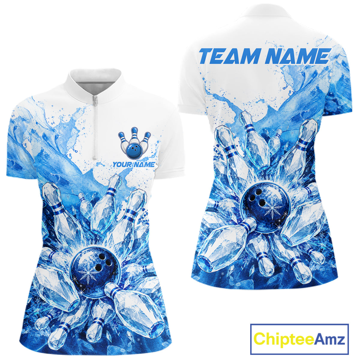 Ice Bowling Polo Shirt Personalized Womens Bowling Shirt Custom Name Team Bowling Outfit|Blue NHT1391