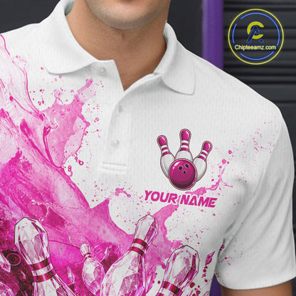 Ice Bowling Polo Shirt Personalized Mens Bowling Shirt Custom Name Team Bowling Outfit|Pink NHT1392