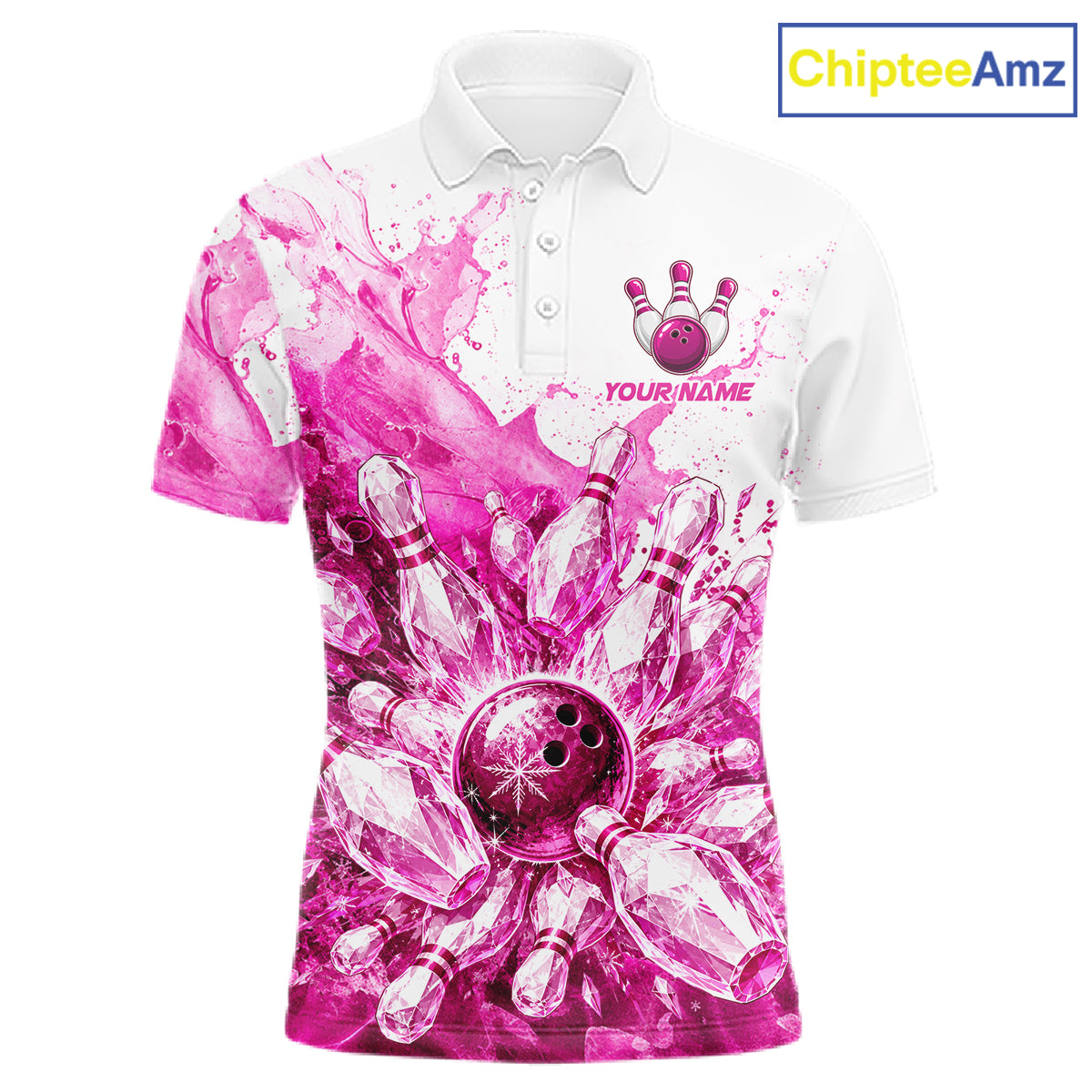 Ice Bowling Polo Shirt Personalized Mens Bowling Shirt Custom Name Team Bowling Outfit|Pink NHT1392