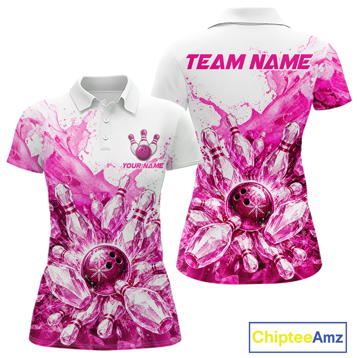 Ice Bowling Polo Shirt Personalized Womens Bowling Shirt Custom Name Team Bowling Outfit|Pink NHT1392