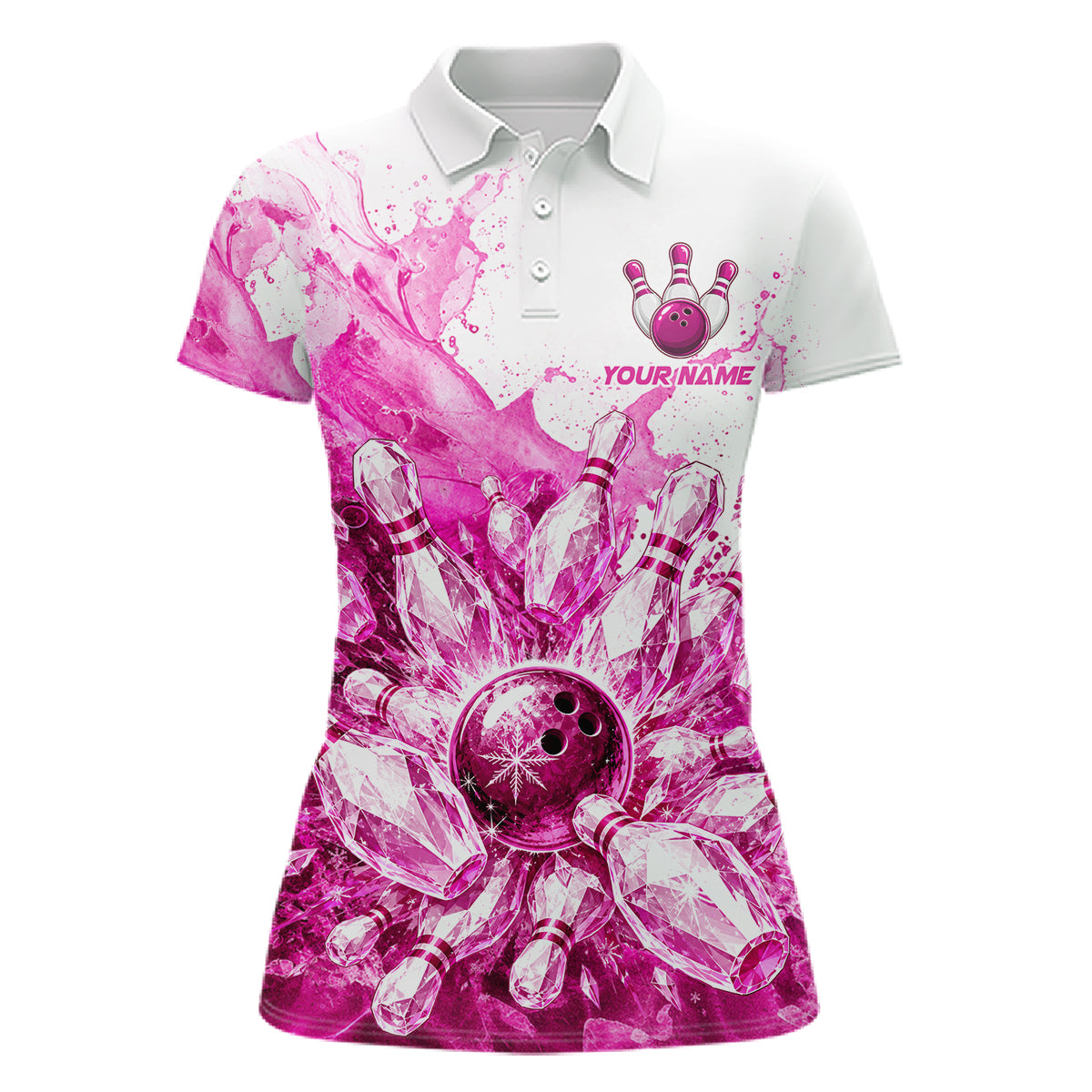 Ice Bowling Polo Shirt Personalized Womens Bowling Shirt Custom Name Team Bowling Outfit|Pink NHT1392