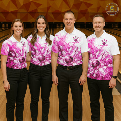 Ice Bowling Polo Shirt Personalized Mens Bowling Shirt Custom Name Team Bowling Outfit|Pink NHT1392