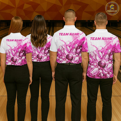 Ice Bowling Polo Shirt Personalized Womens Bowling Shirt Custom Name Team Bowling Outfit|Pink NHT1392