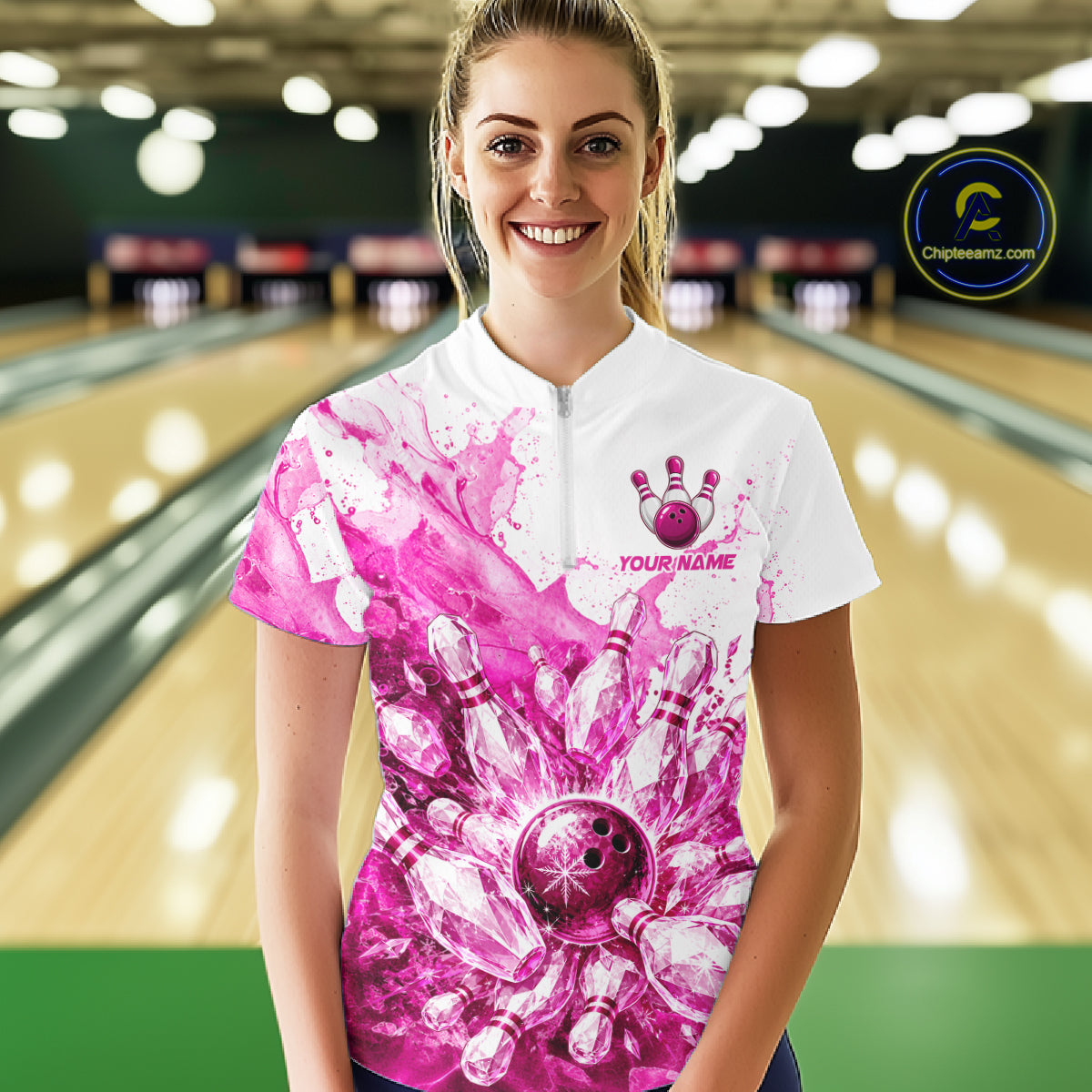 Ice Bowling Polo Shirt Personalized Womens Bowling Shirt Custom Name Team Bowling Outfit|Pink NHT1392