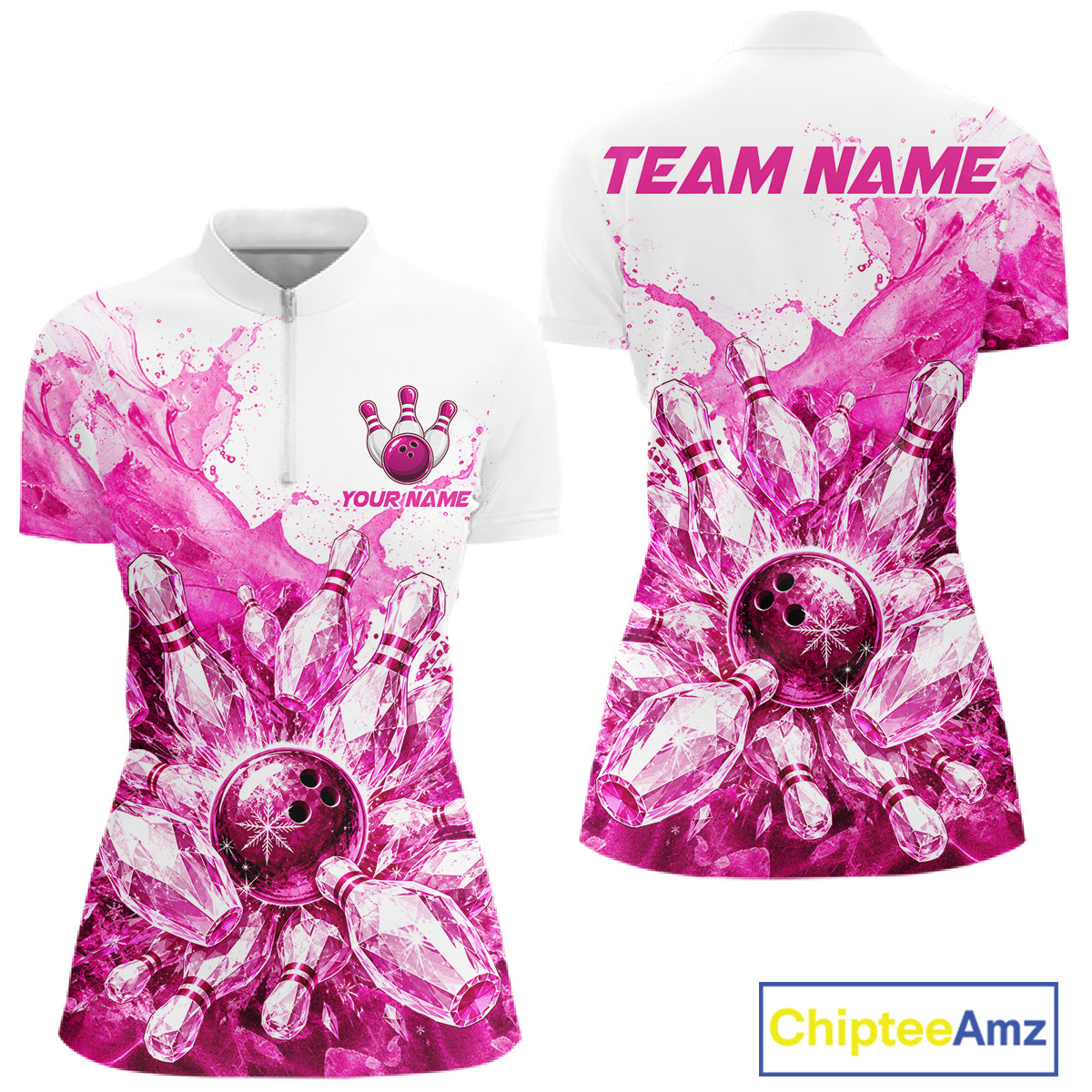 Ice Bowling Polo Shirt Personalized Womens Bowling Shirt Custom Name Team Bowling Outfit|Pink NHT1392