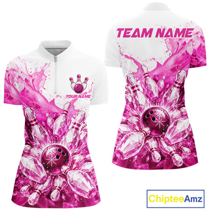 Ice Bowling Polo Shirt Personalized Womens Bowling Shirt Custom Name Team Bowling Outfit|Pink NHT1392