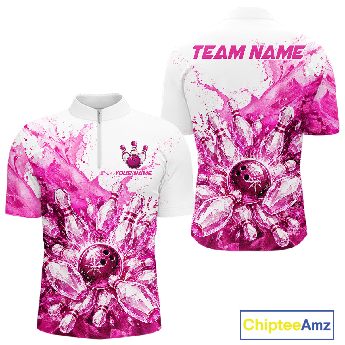 Ice Bowling Polo Shirt Personalized Mens Bowling Shirt Custom Name Team Bowling Outfit|Pink NHT1392