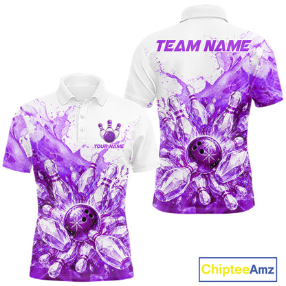 Ice Bowling Polo Shirt Personalized Mens Bowling Shirt Custom Name Team Bowling Outfit|Purple NHT1393