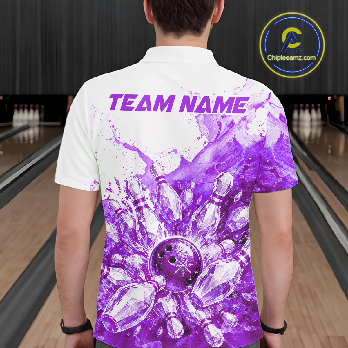 Ice Bowling Polo Shirt Personalized Mens Bowling Shirt Custom Name Team Bowling Outfit|Purple NHT1393