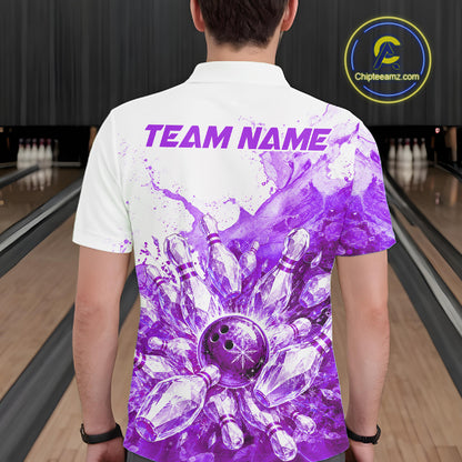 Ice Bowling Polo Shirt Personalized Mens Bowling Shirt Custom Name Team Bowling Outfit|Purple NHT1393