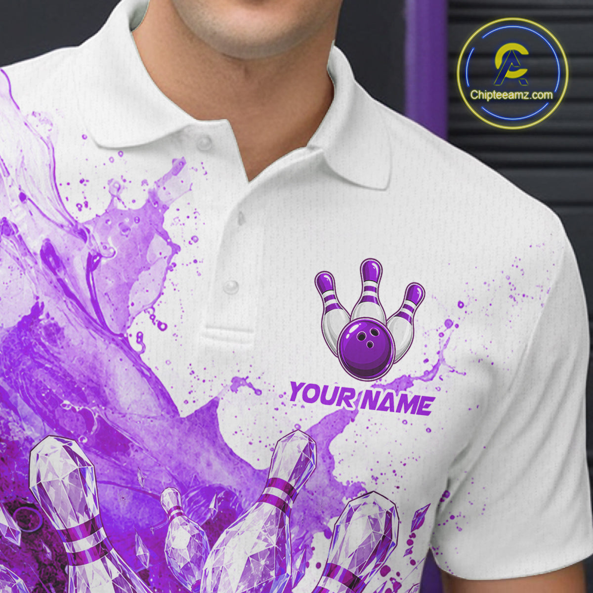 Ice Bowling Polo Shirt Personalized Mens Bowling Shirt Custom Name Team Bowling Outfit|Purple NHT1393