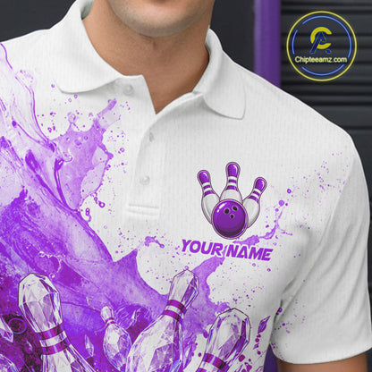 Ice Bowling Polo Shirt Personalized Mens Bowling Shirt Custom Name Team Bowling Outfit|Purple NHT1393