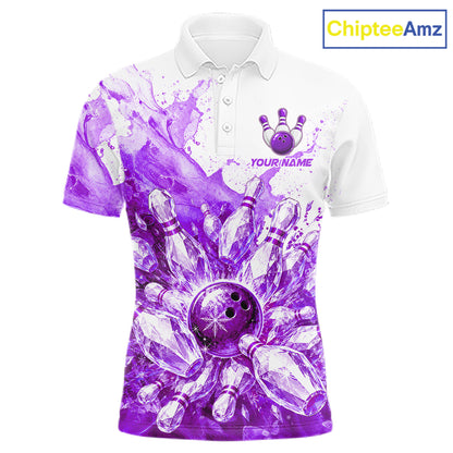 Ice Bowling Polo Shirt Personalized Mens Bowling Shirt Custom Name Team Bowling Outfit|Purple NHT1393