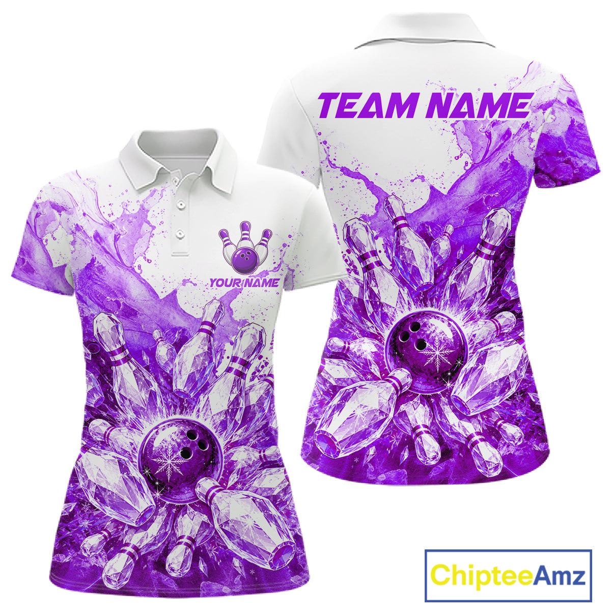 Ice Bowling Polo Shirt Personalized Womens Bowling Shirt Custom Name Team Bowling Outfit|Purple NHT1393