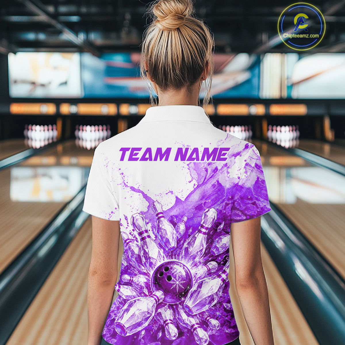 Ice Bowling Polo Shirt Personalized Womens Bowling Shirt Custom Name Team Bowling Outfit|Purple NHT1393