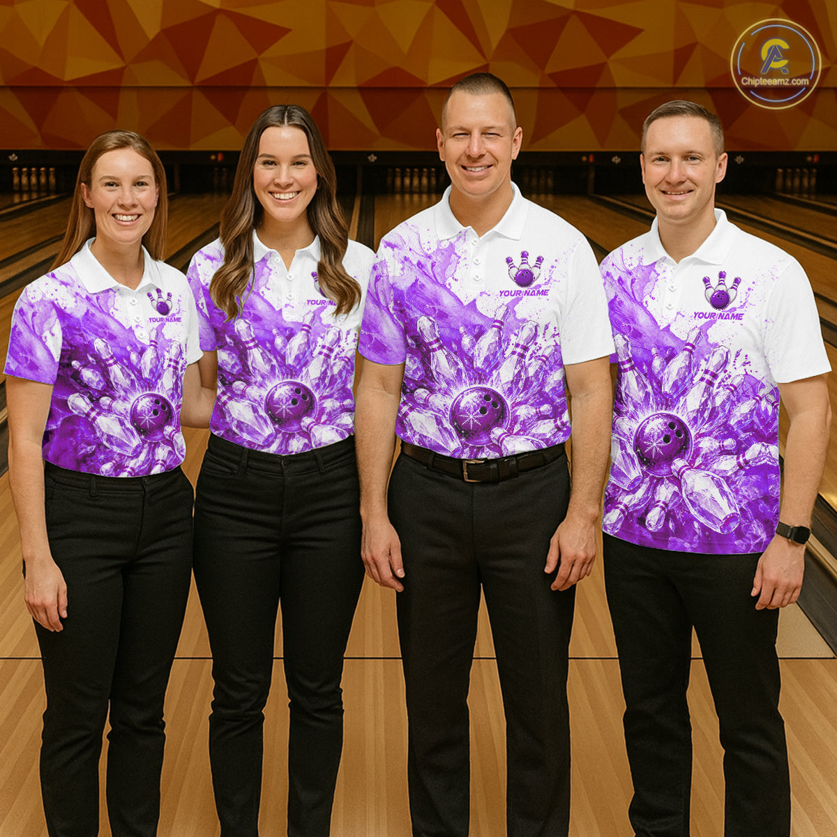 Ice Bowling Polo Shirt Personalized Mens Bowling Shirt Custom Name Team Bowling Outfit|Purple NHT1393