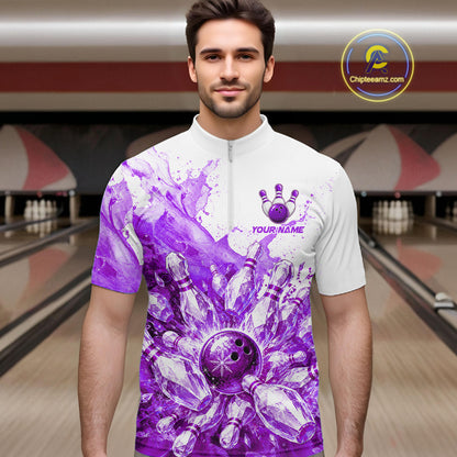 Ice Bowling Polo Shirt Personalized Mens Bowling Shirt Custom Name Team Bowling Outfit|Purple NHT1393