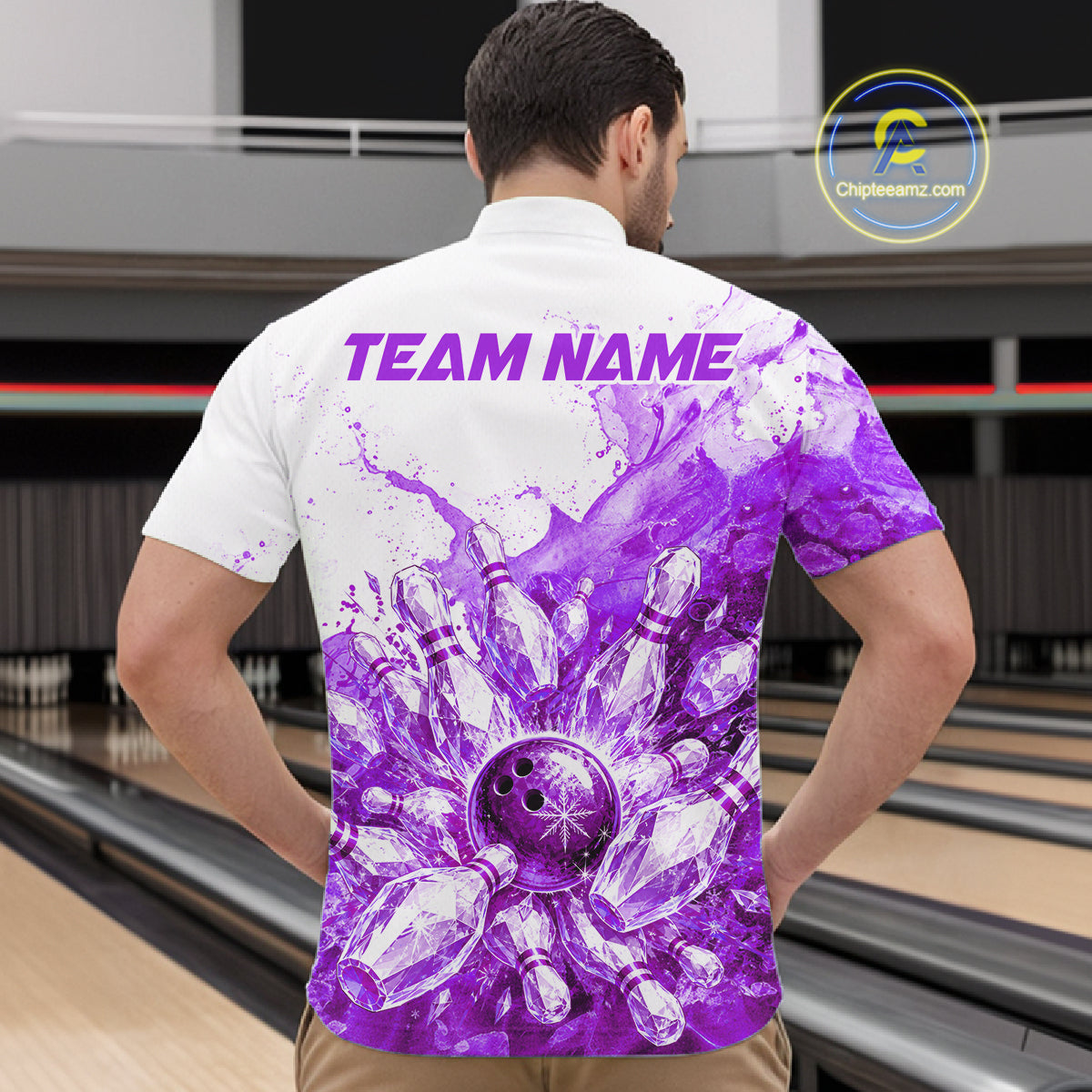 Ice Bowling Polo Shirt Personalized Mens Bowling Shirt Custom Name Team Bowling Outfit|Purple NHT1393
