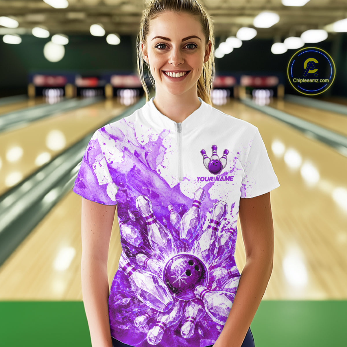 Ice Bowling Polo Shirt Personalized Womens Bowling Shirt Custom Name Team Bowling Outfit|Purple NHT1393
